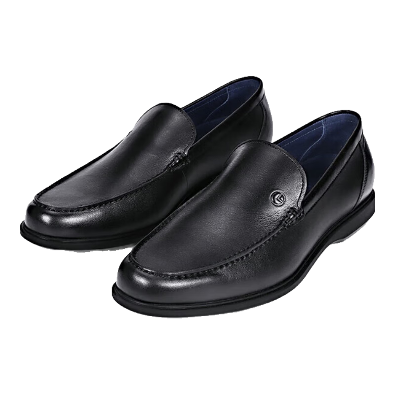 Goldlion Men's First Layer Cowhide Massage Sole Slip-On Leather Shoes Black-99R1 Size 40