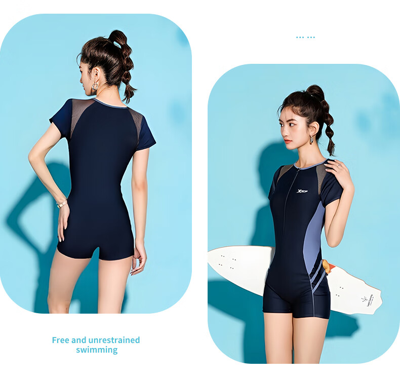 Xtep Women's Plus Size One-Piece Sunscreen Swimsuit Beach Vacation Conservative Tummy Control Slimming Swimwear 15