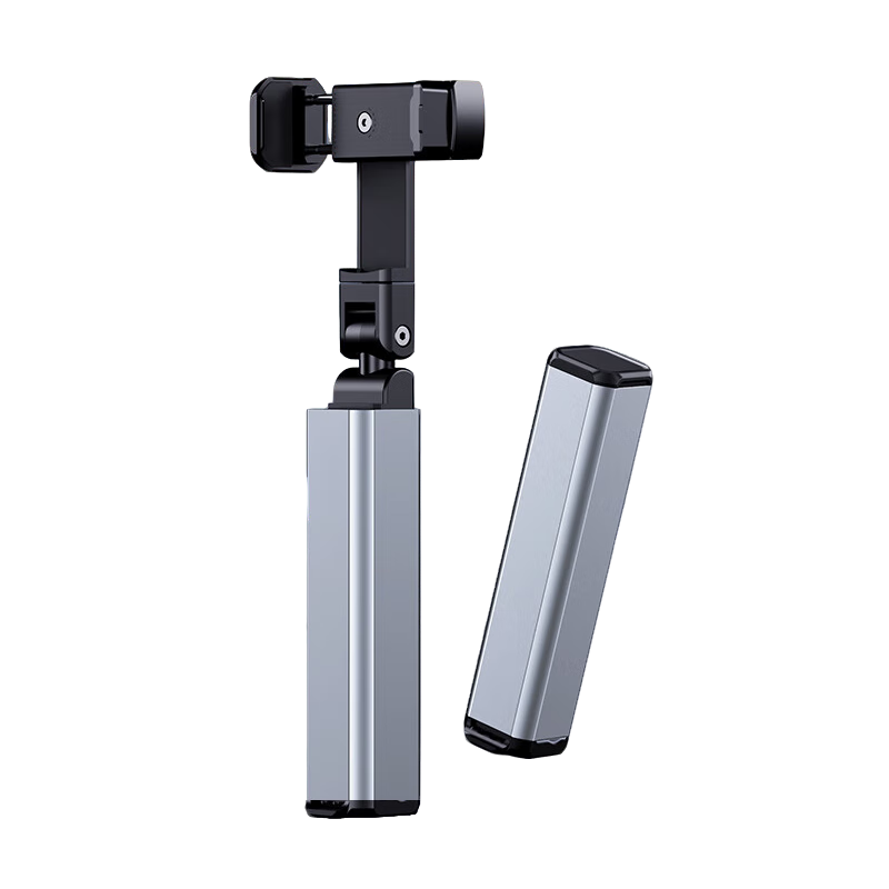 BZBC Travel Portable Phone Stand Aluminum Alloy 360-Degree Rotatable Clip-on Desk Mount for Airplane High-Speed Train Outdoor Vlog Live Streaming Selfie Stick Silver