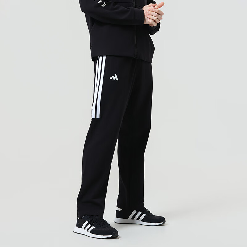 Adidas Men's Skin-friendly Breathable Straight-leg Sports Pants Loose Fit Casual Sweatpants Black White L