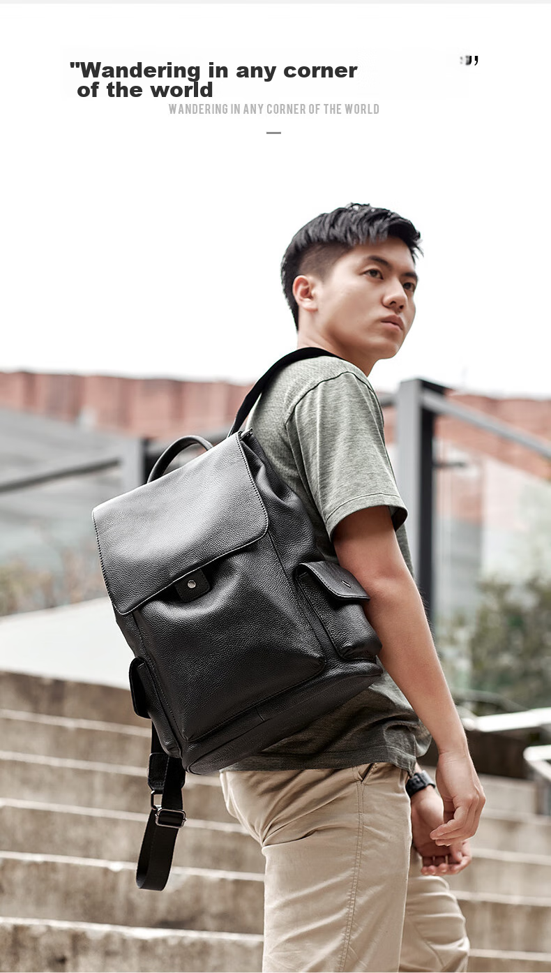 Herder Men's Backpack, Top-Grain Leather, Business Large Capacity, Trendy Casual Multifunctional Schoolbag, Travel Laptop Bag 3