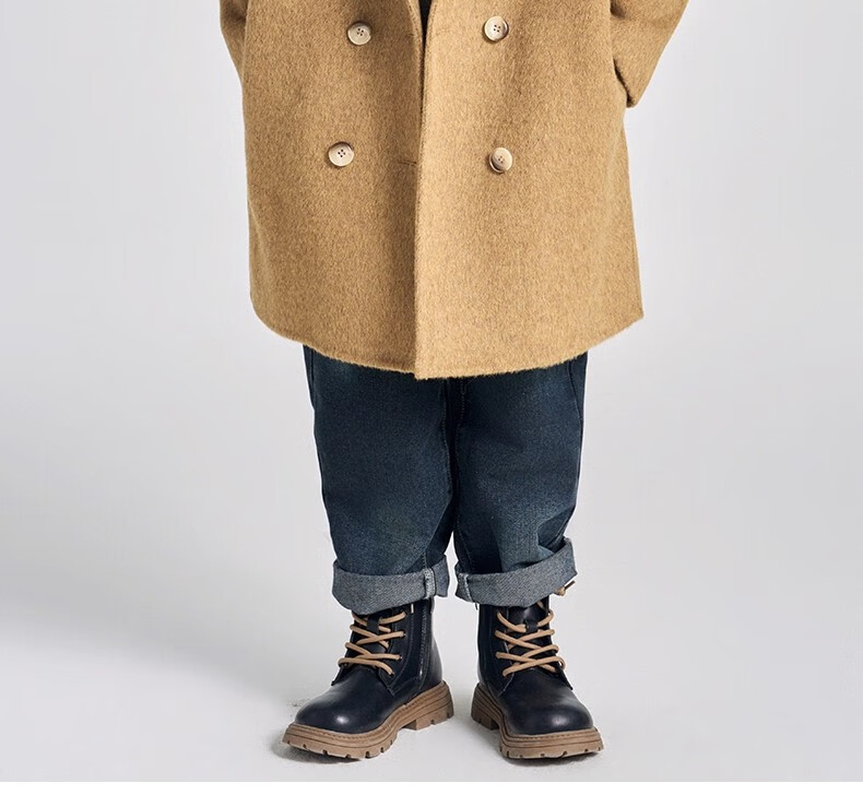 Romon Kids Reversible Wool Coat Autumn Winter Boys Girls Woolen Mid-Length Korean Style Jacket Charcoal Gray 170 32