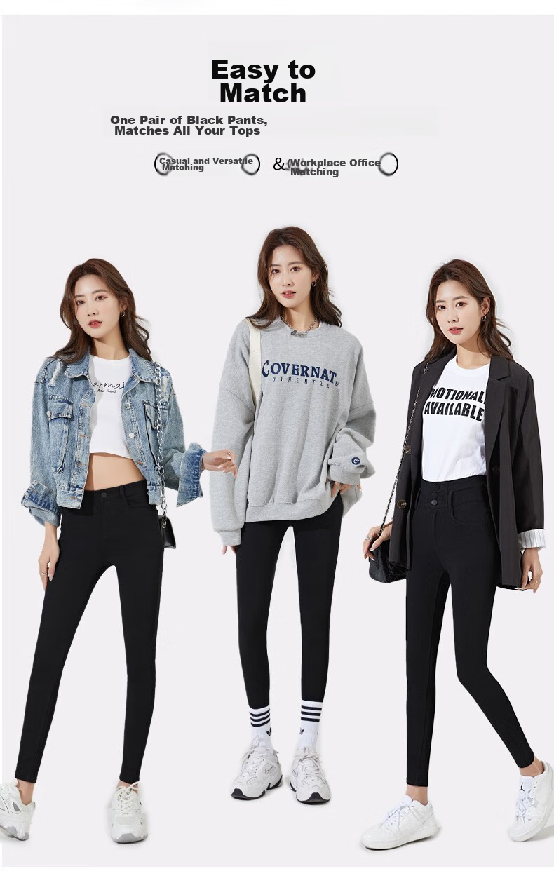 LangSha Women's High-Waist Slim Fit Pencil Pants Black Magic Leggings Spring Autumn 15
