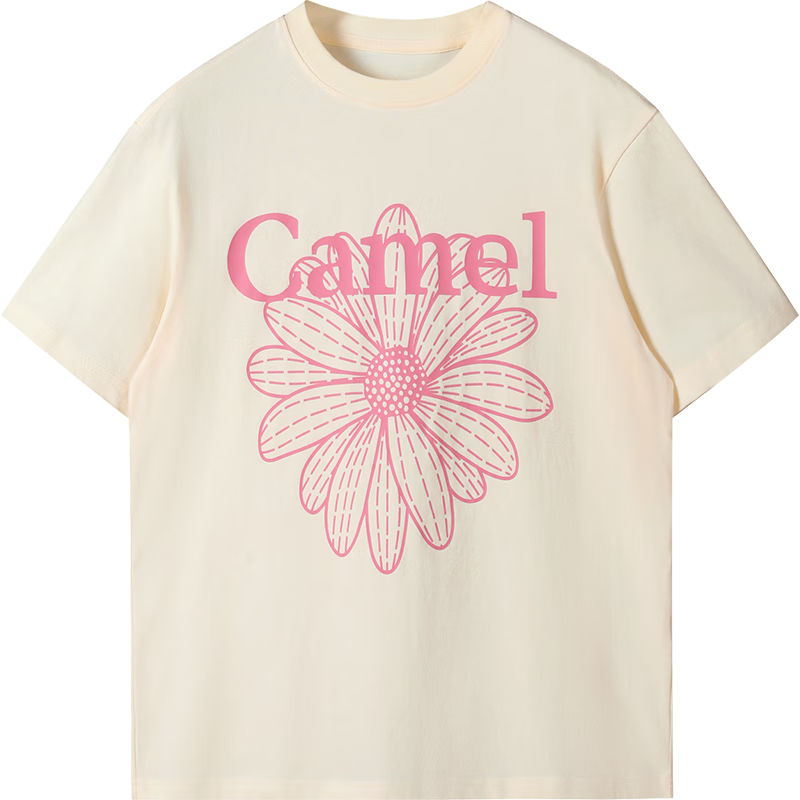 CAMEL Ice Skin T-Shirt Little Daisy Short Sleeve Cotton Loose Casual Top C36BAXLN023A Warm White M