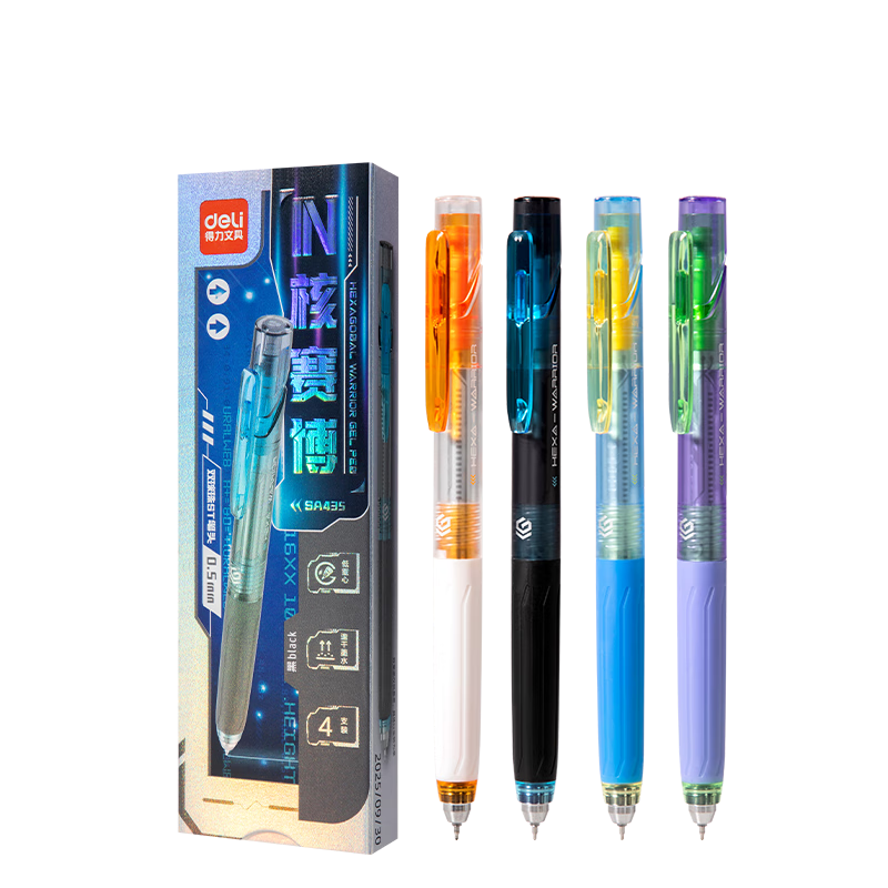 Deli IN Core Cyber Low Center of Gravity Quick-Dry Retractable Gel Pen 0.5mm Dual Ballpoint Student Exam High-Value 4-Pack SA435
