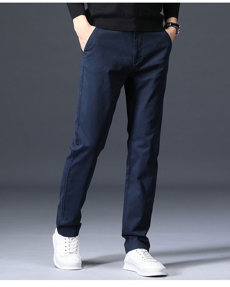 ROMON Men's Spring New Business Casual Pants High Cotton Loose Straight Long Pants Royal Blue 28 10