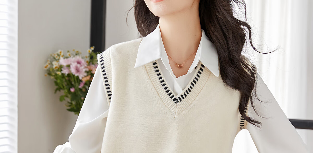 Taxiang Women's V-Neck Sleeveless Knit Vest, Fashionable Slimming Inner Layer Top T13KZ5499 1