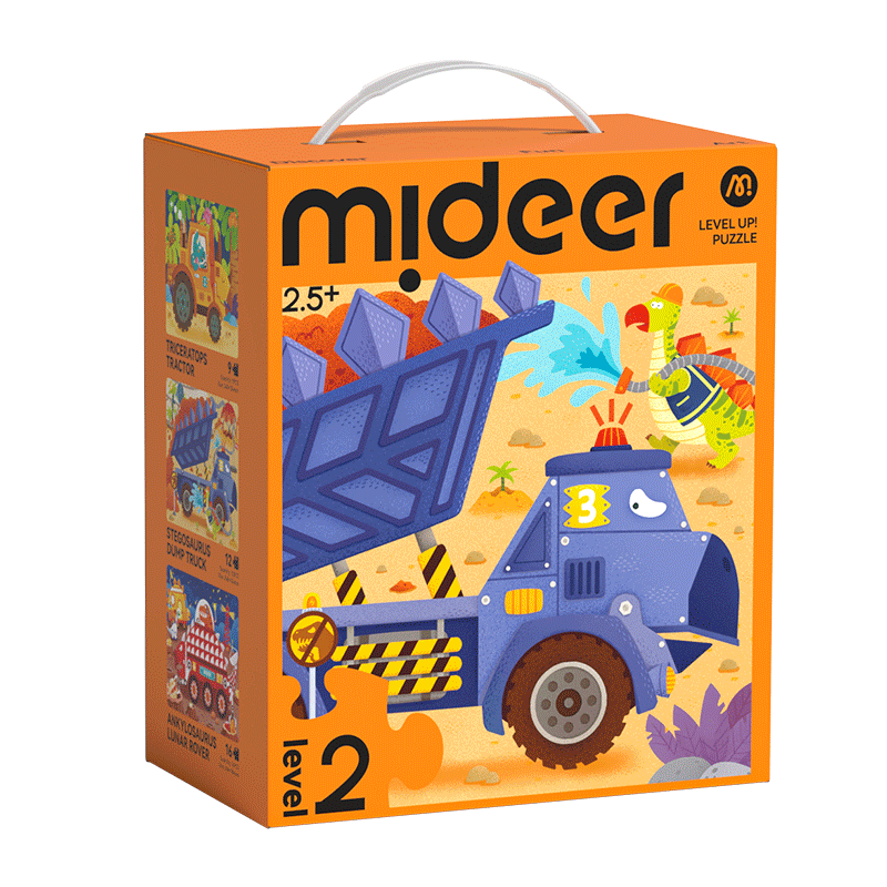 MiDeer Advanced Puzzle, Early Education Paper Large Piece Puzzle for Toddlers, Level 2 - Dinosaur Engineering (Storage Bag Version), Children's Gift