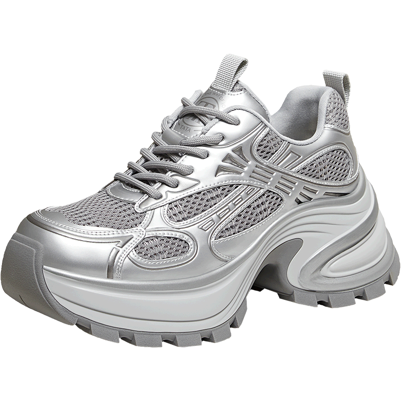 TATA Star Galaxy Dad Sneakers Women's Casual Shoes Height Increasing Thick Sole Sports Shoes Silver AM6 Size 37