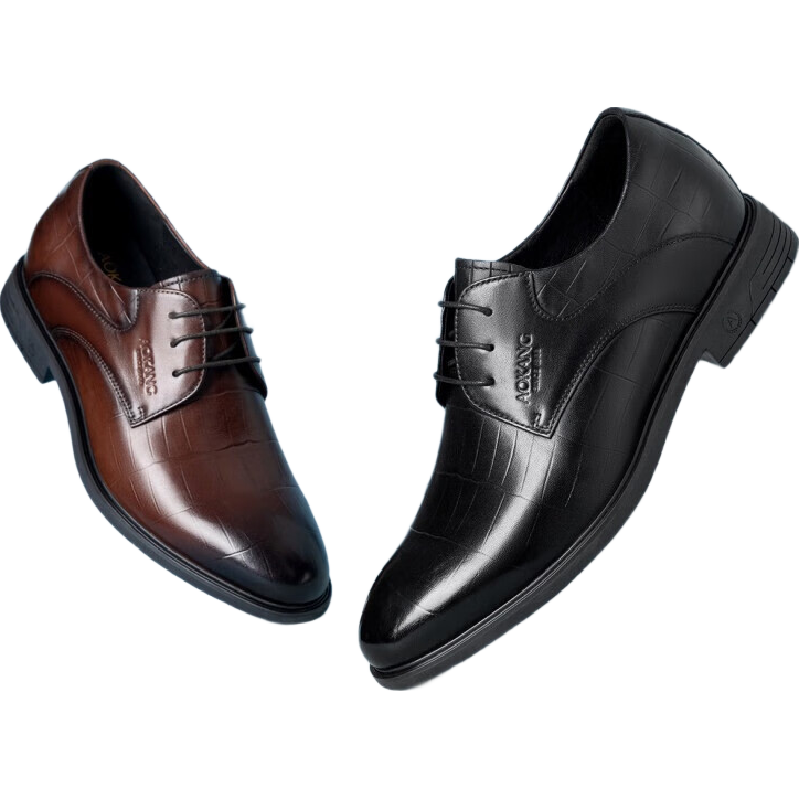Aokang Men's Shoes, Spring And Autumn British Style Fashionable Business Formal Leather Shoes, Comfortable Groom Wedding Shoes, Black [Height Increasing], Size 41