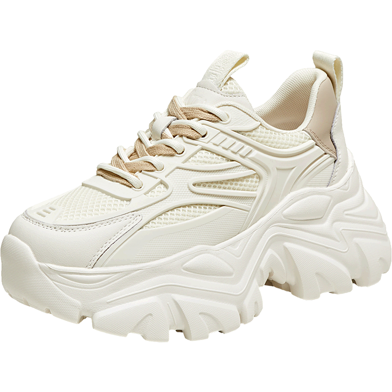 TATA Mesh Breathable Thick Sole Dad Sneakers Women Fleece Lined Sports Shoes White (Single) AM5 36