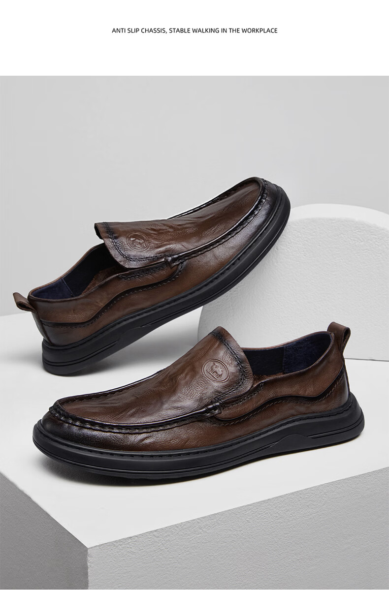 CAMEL Business Men's Soft Sole Comfortable Cowhide Casual Shoes Dad Shoes P16S155007 Black 41 6