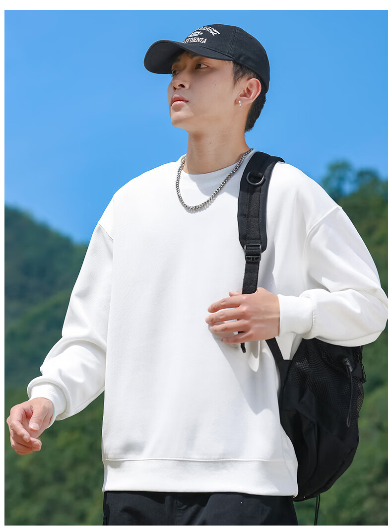 EASTERN CAMEL Men's Autumn Winter Crew Neck Solid Heavyweight Drop Shoulder Long Sleeve Outdoor Pullover Sweatshirt White XL 8