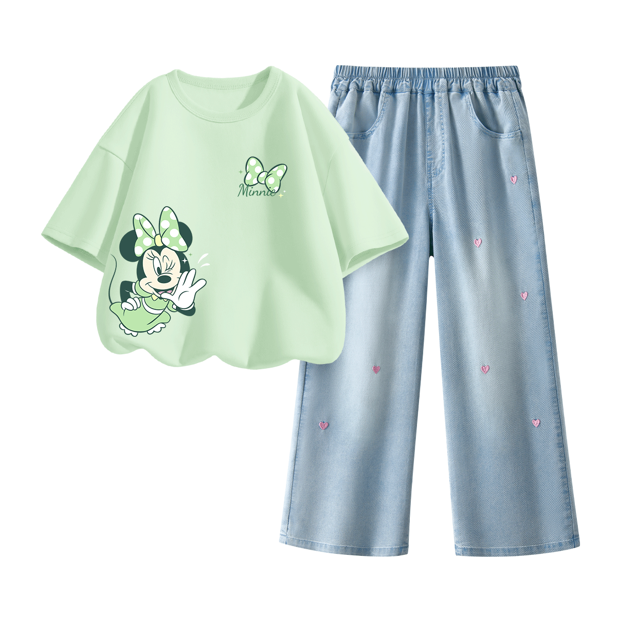 Disney Kids Fashion Set 2026 Summer New Stylish Korean Style Girls Denim Pants Outfit Sweet Girl Clothing