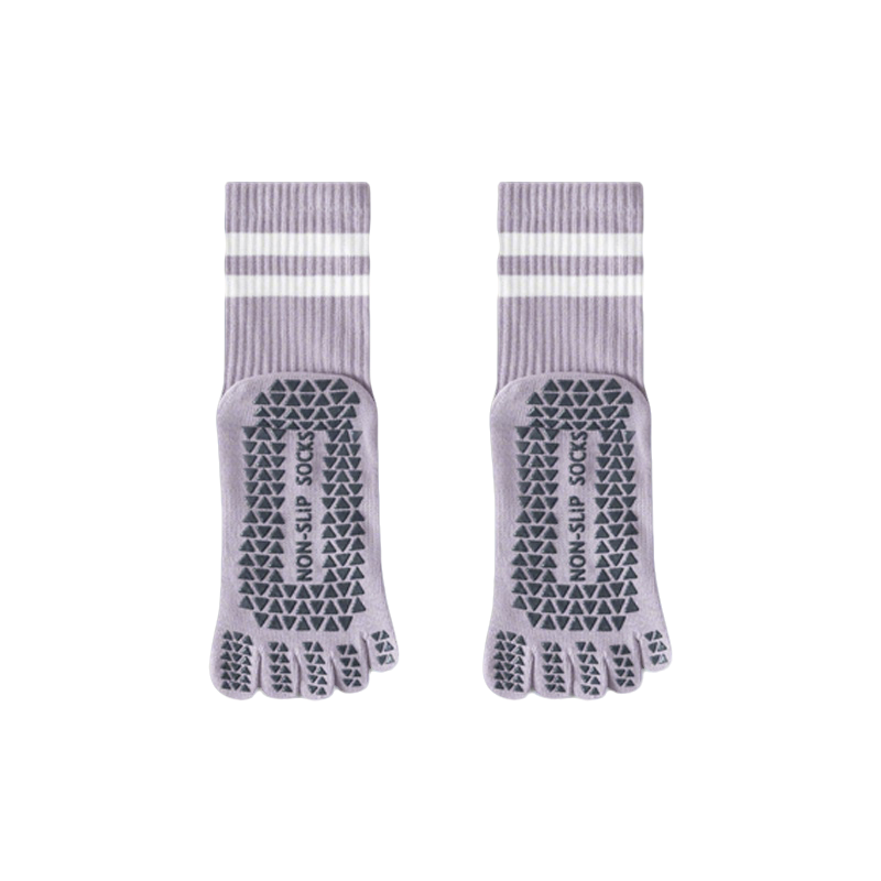 Duweike Five-Toe Yoga Socks Non-Slip Professional Women's Pilates Indoor Fitness Mid-Calf Toe Socks Purple