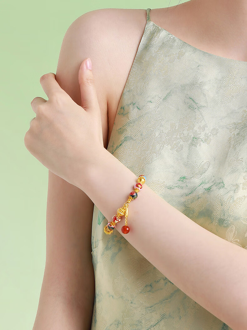 CHOW TAI SENG [Birthday Gift] Oriental Garden National Trend S925 Glass Bead Bracelet, Flowing Light Bracelet for Girlfriend 2