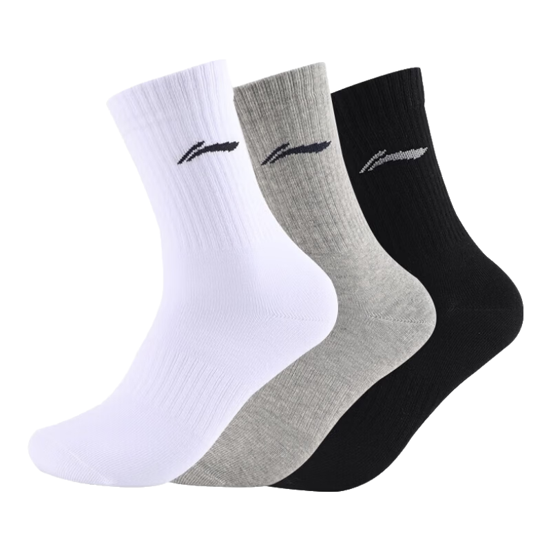LI-NING Socks (3 Pairs) Sports Socks Yoga Socks All-Season Antibacterial Durable Running Socks Cotton Socks Black White Gray