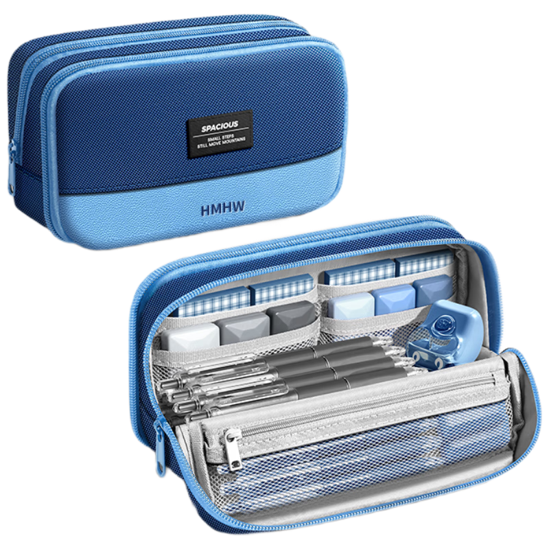 Meijiwan 11-Layer Magnetic Stand-Up Pencil Case Large Capacity Stationery Box for Middle and High School Students Girls 2026 New High-Value Ins Popular Niche Boys Children's Pencil Box Blue