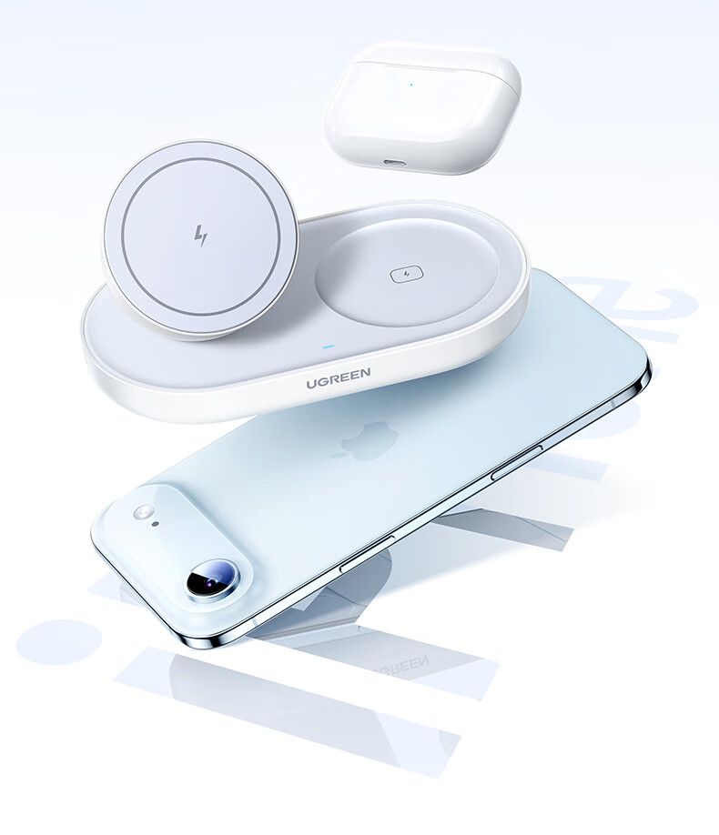 Ugreen 2-in-1 Magnetic Wireless Charger Stand MagSafe Compatible with Apple iPhone 17/16/15/14/13 Pro Max and 7.5W Wireless Earphones Charging 5