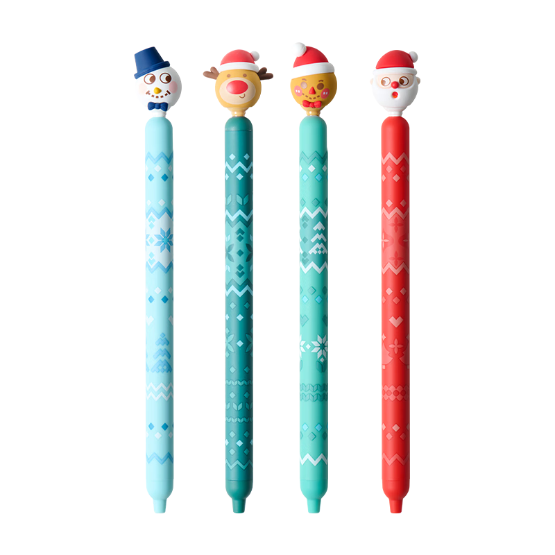 KACO POPUP Christmas Limited Edition 0.5mm Black Gel Pen Set, High-Quality Student Exam Pens, Fairy Tale Snow House Design, 4-Pack