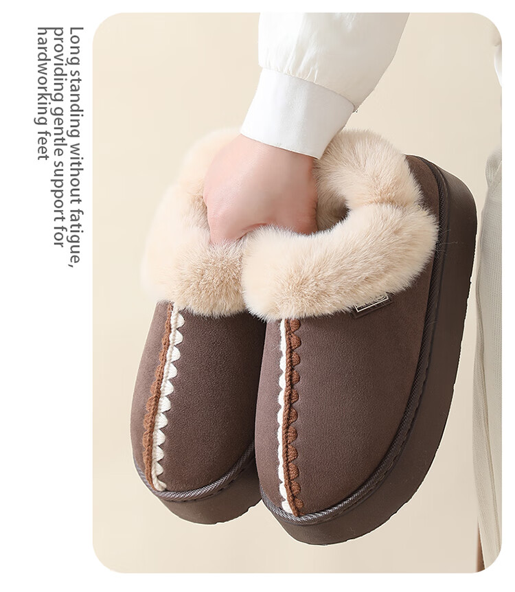 Paul Frank Winter Warm Men's Thick-Soled Fleece-Lined Cotton Shoes Outdoor Snow Boots Home Cotton Slippers Women's Black Size 42-43 4