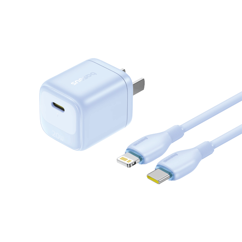 Baseus Little Ice 20W GaN Apple Charger Set for iPhone 8-14 with Lightning Port 1.5m 20W PD Fast Charging Cable Blue