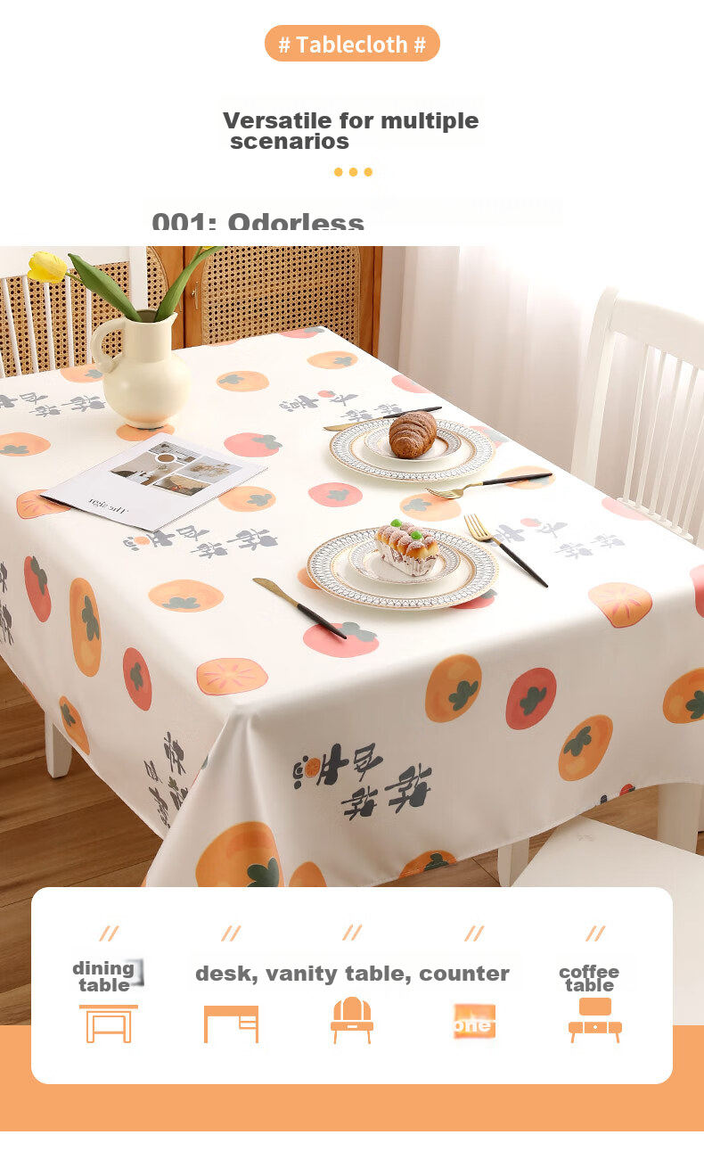 CHERISHES LIFE Waterproof And Oil-Resistant TPU Tablecloth, Washable Dining Table Cover, Thickened for Home Use And Coffee Tables, Persimmon Pattern, 90*137cm 10