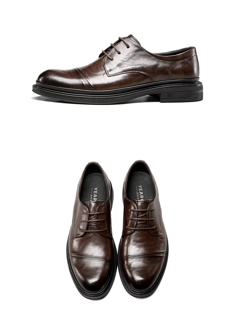Eierkang Men's Spring and Autumn Genuine Leather Business Formal Shoes Soft Sole Comfortable Commuting Wedding Shoes 61305W Black Size 40 12