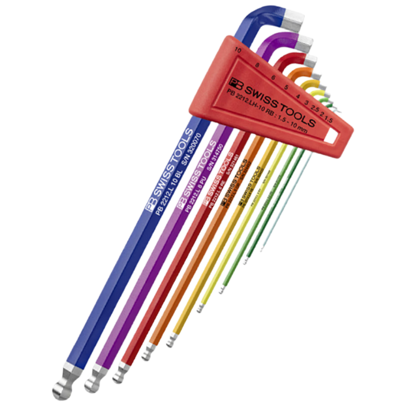 PB SWISSTOOLS Swiss Imported 100° Hex Key Colorful Flat Head 9-Piece Set PB2212.LH-10 RB9 Set