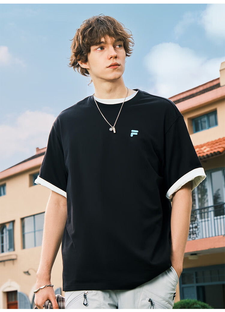 FILA FUSION Fashion Brand Zhang Hao Couple Knit Short Sleeve Shirt 2026 Spring Casual Loose Pure Cotton T-Shirt 34