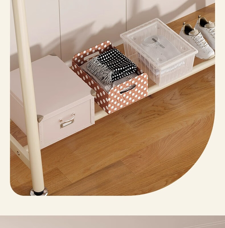 Shanshan Wooden Floor-Standing Clothes Hanger Coat Rack Bedroom Garment Rack Mobile Balcony Storage Shelf 13