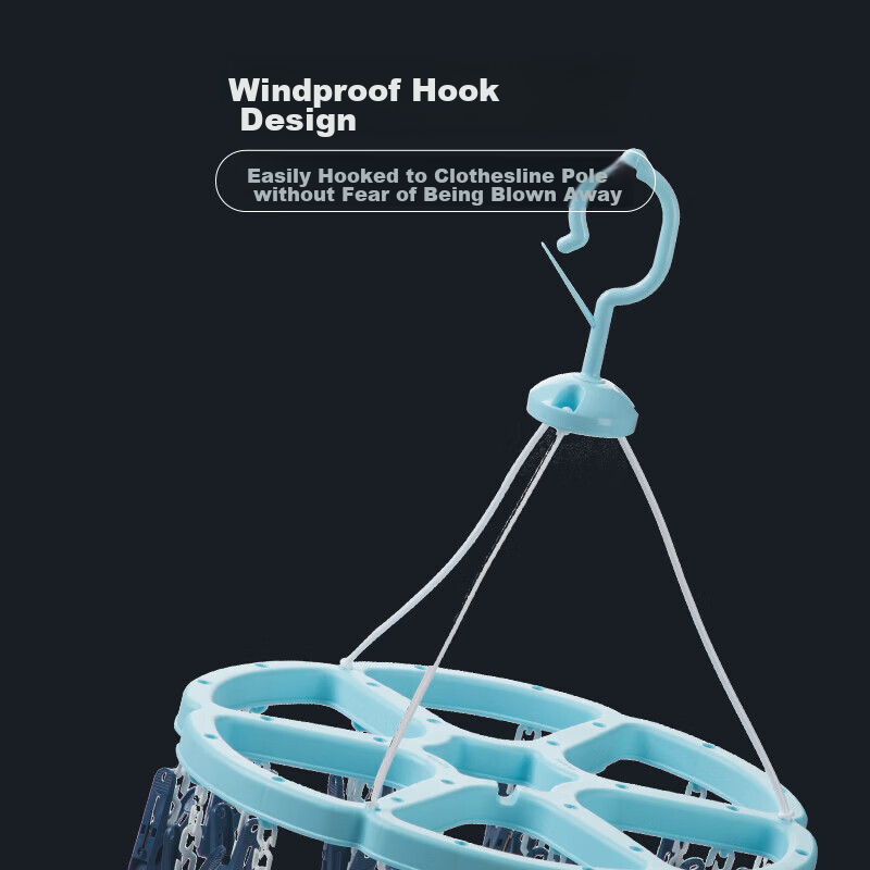 CHAHUA Clothes Hanger, Round Drying Rack, Sock And Underwear Hanger (24 Clips), Hanging Rack, 1 Piece