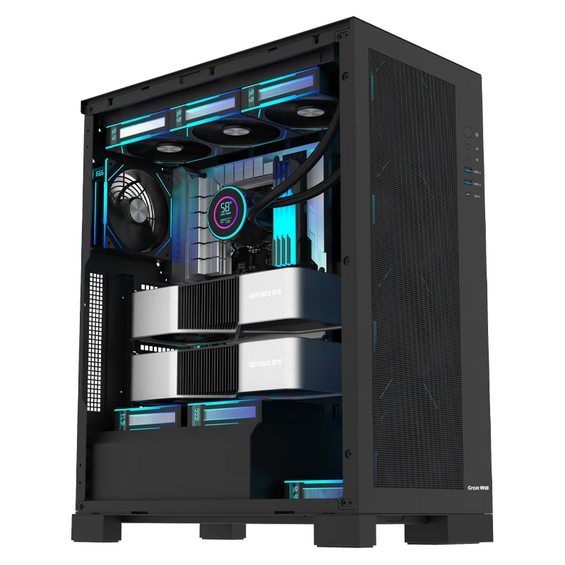 Great Wall Black Box 09 AI Case (Dual 5090, Supports EEB Motherboard, 0.9mm Steel Plate, Nine PCI Slots, Eight Hard Drive Bays, Fifteen Fan Positions, Three 360mm Water Cooling, Type-C)