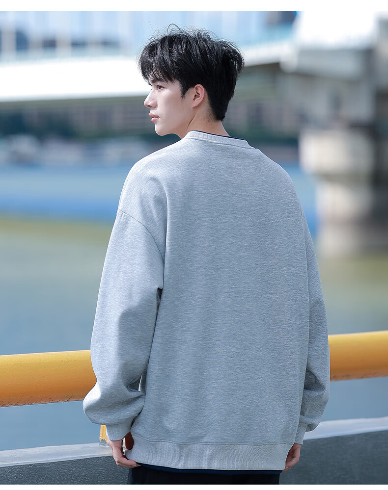Huili Men's Sweatshirt, Autumn Letter Print Long-Sleeve T-Shirt, Loose-Fitting Undershirt, Casual Trendy Top for Men, Apricot Color, Size M 17