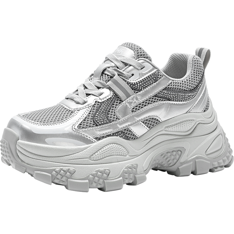 ZHR Women's Dad Sneakers Spring Autumn Lightweight Thick Sole 2026 New Casual Sports Shoes ID53 Silver Size 35