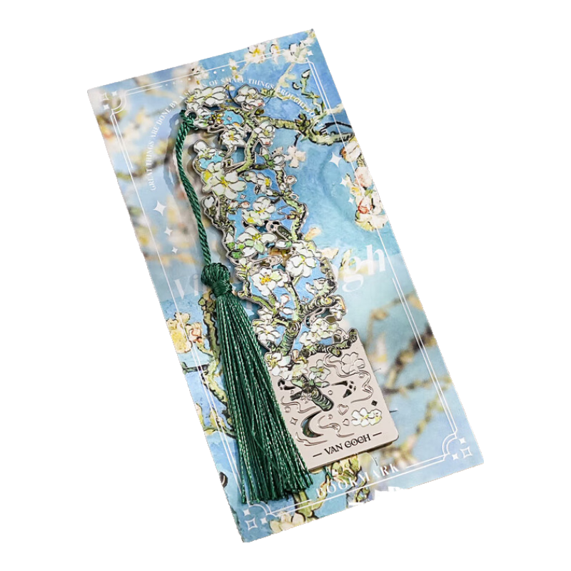 Ziyi Meets Van Gogh Oil Painting Metal Hollow Bookmark High-Value Prize Tassel Book Clip Souvenir Reward Student Gift Back-to-School Small Gift for Friends Blooming Apricot Blossoms