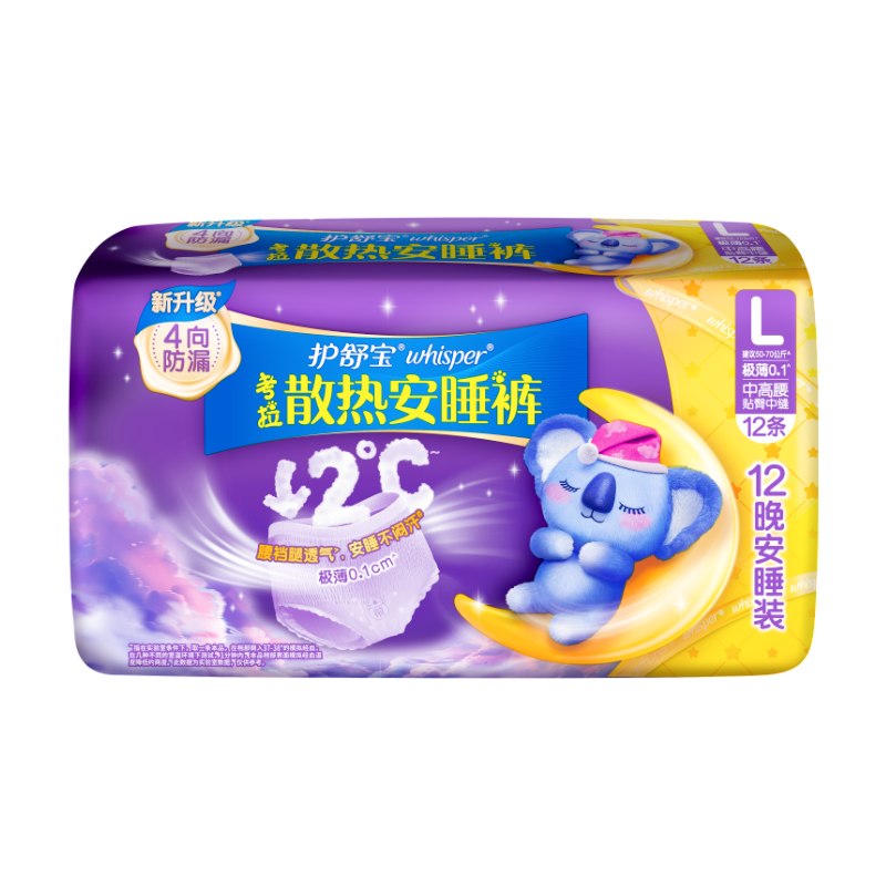 Hushubao [Quick-Drying, Leak-Proof] Koala Cooling Sleep Pants, 12 Pieces, L Large Size, Comfort Pants, Night Sleep Pants, Sanitary Napkins, Self-Operated