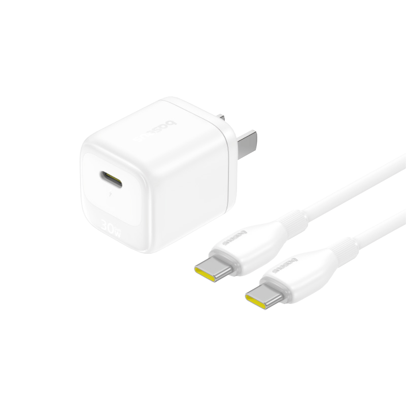 Baseus Mini Ice 30W GaN Apple Charger Set for Apple 15-17 with 100W 2m Data Cable Apple 17 Charging Cable iPhone Fast Charge PD Adapter White