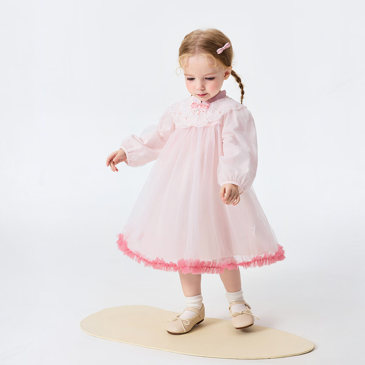 Minibala [Guofeng] Girls Baby Soft Skin-friendly Sweet Mesh Embroidered Dress 2026 Spring