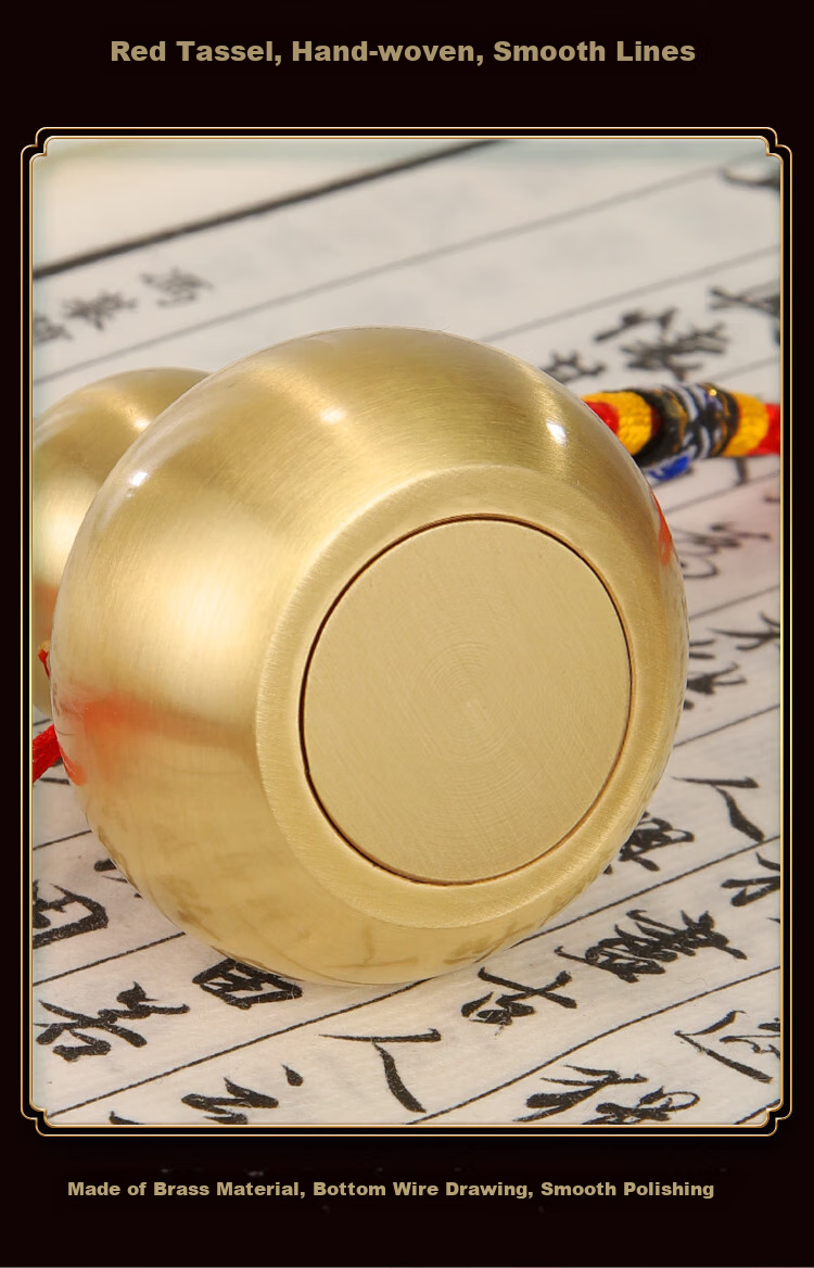 Binyue Brass Gourd Ornament, Open Gourd Pendant with Cinnabar, Living Room Entrance Office Decoration, Approximately 11 Cm Tall 9