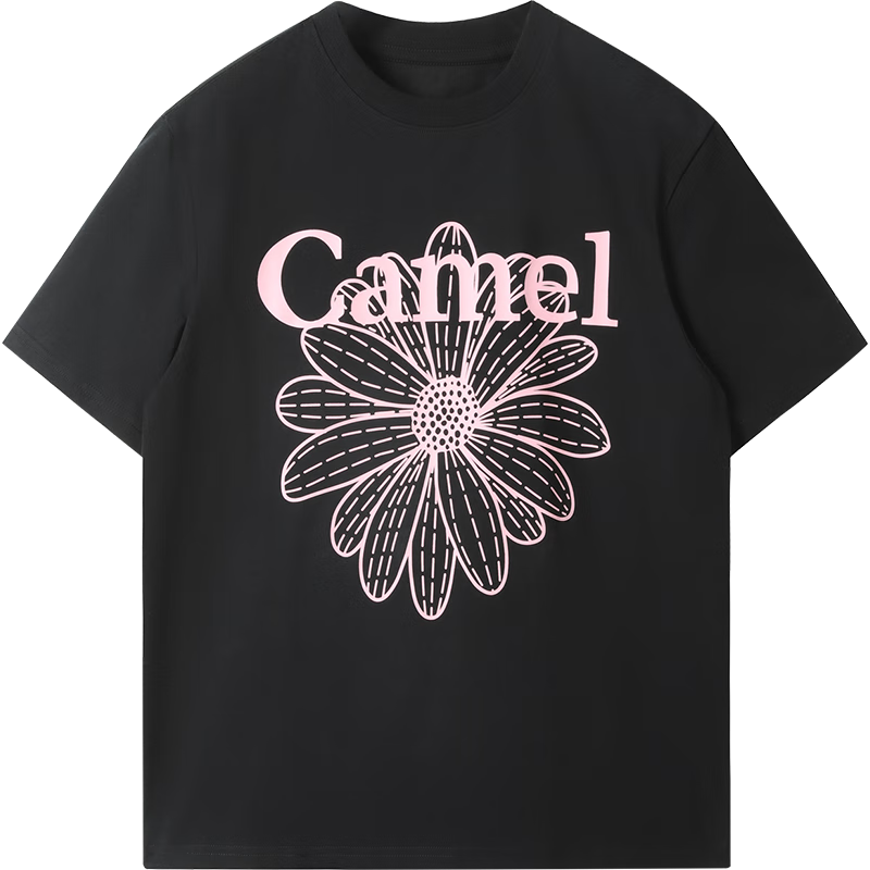 CAMEL Ice Skin T-Shirt Little Daisy Short Sleeve Cotton Loose Casual Top C36BAXLN023A Phantom Black XS