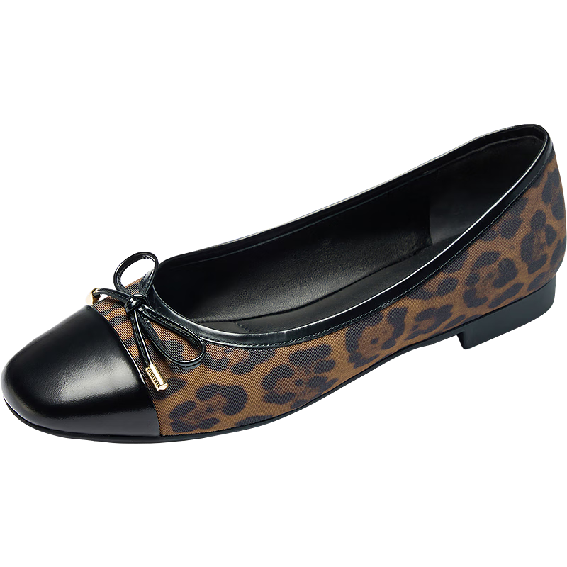 Le Saunda 2026 Spring New Fashion Bowknot Commuting Square Toe Flats Women 7M16208 Forest Leopard Brown LEF39