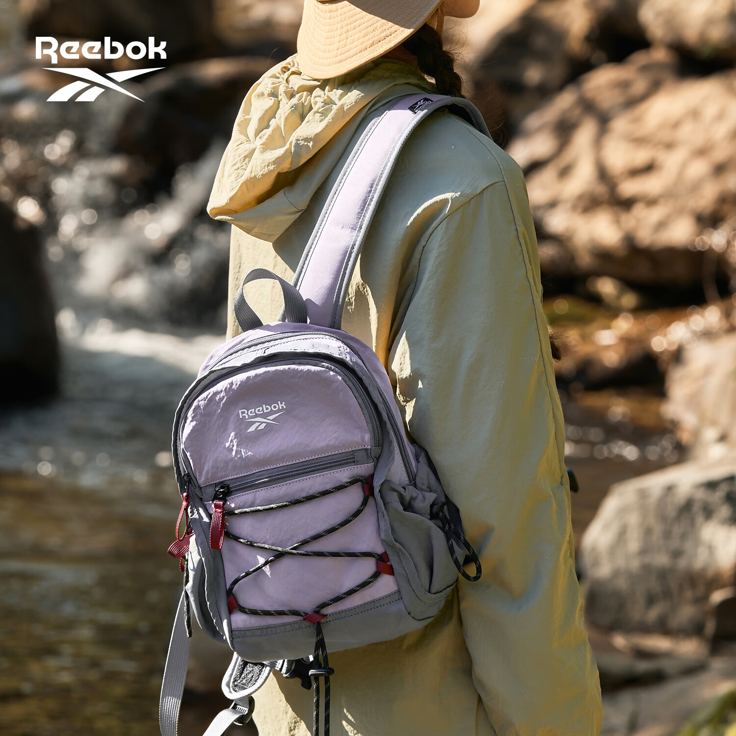 Reebok Lightweight Women's Backpack Outdoor Hiking Mini Mountaineering Sports Small School Bag Gray Purple