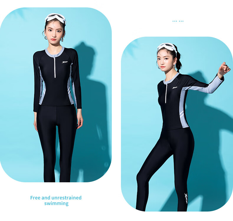 Xtep Women's Sunscreen Conservative Slimming Tummy Control Two-Piece Long Sleeve Long Pants Surfing Quick-Dry Wetsuit Spa Swimwear 19