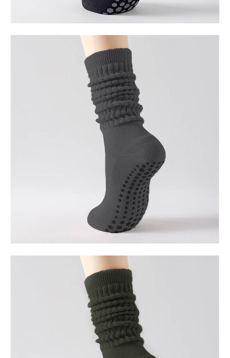 Duweike Yoga Socks Pilates Mid-Calf Non-Slip Breathable Fitness Dance Sports Calf Stack Socks Black 7
