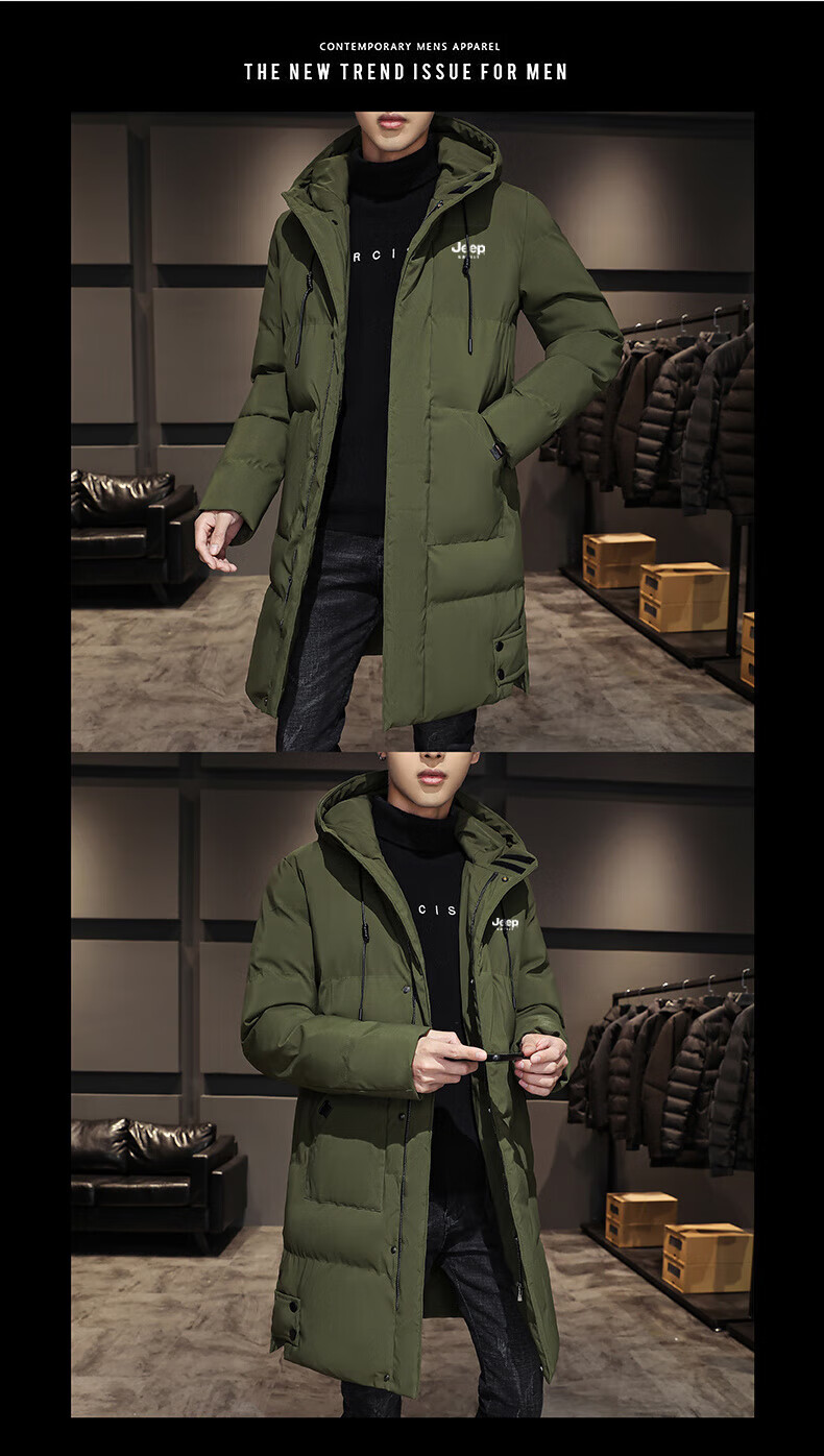 JEEP SPIRIT Men's Autumn Winter Mid-Length Cotton Padded Jacket Warm Loose Coat Black 4XL 7