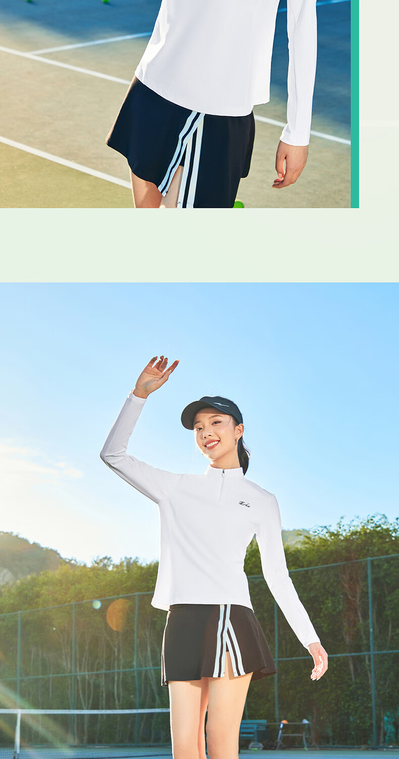 ERKE Women's Long Sleeve T-Shirt 2026 New Half-Placket Stand Collar Tennis Slim Fit Sports Top Versatile Base Layer Running Shirt 12