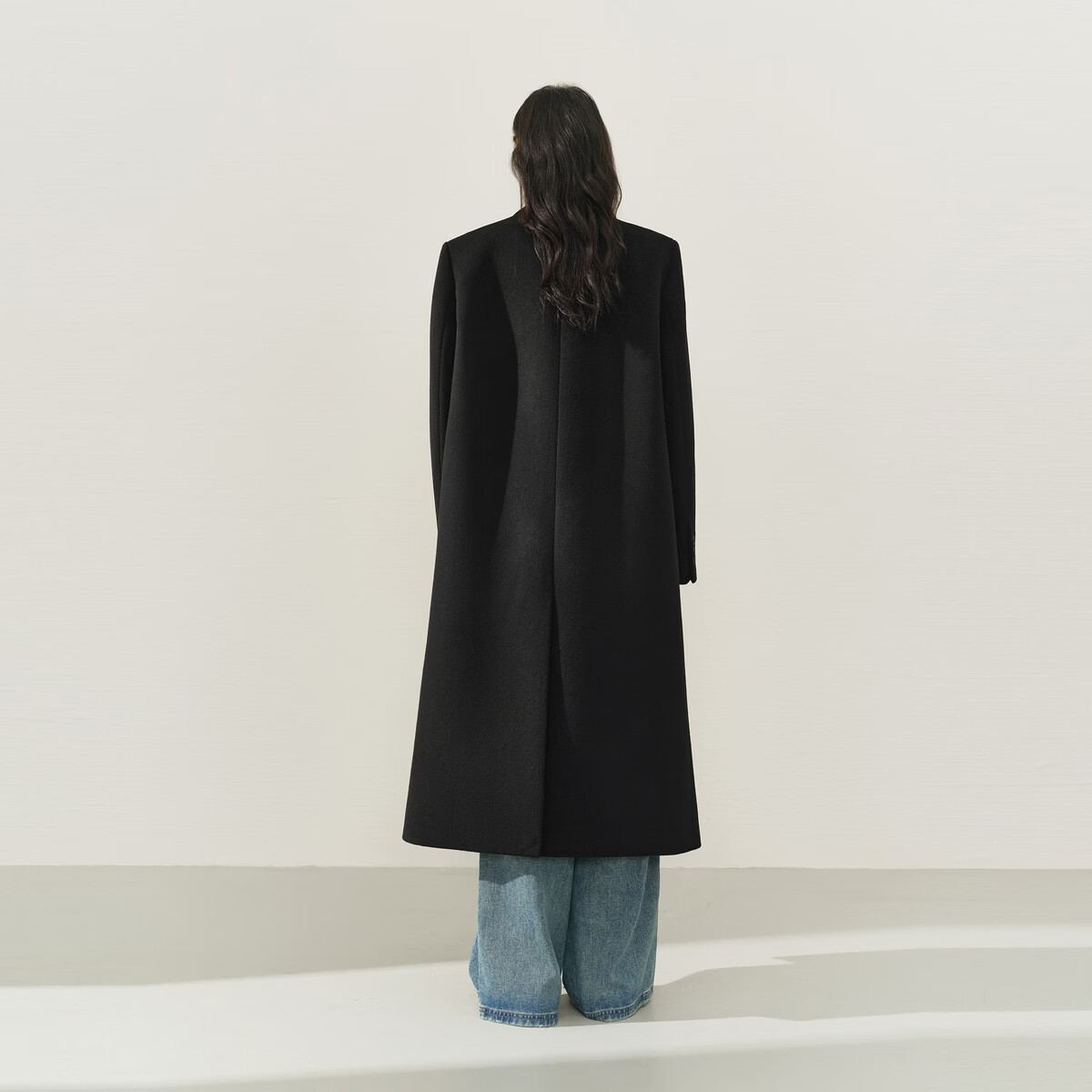 Peacebird Women's Woolen Coat Zhenmao Series Fashionable Elegant Workplace Black Long Coat L
