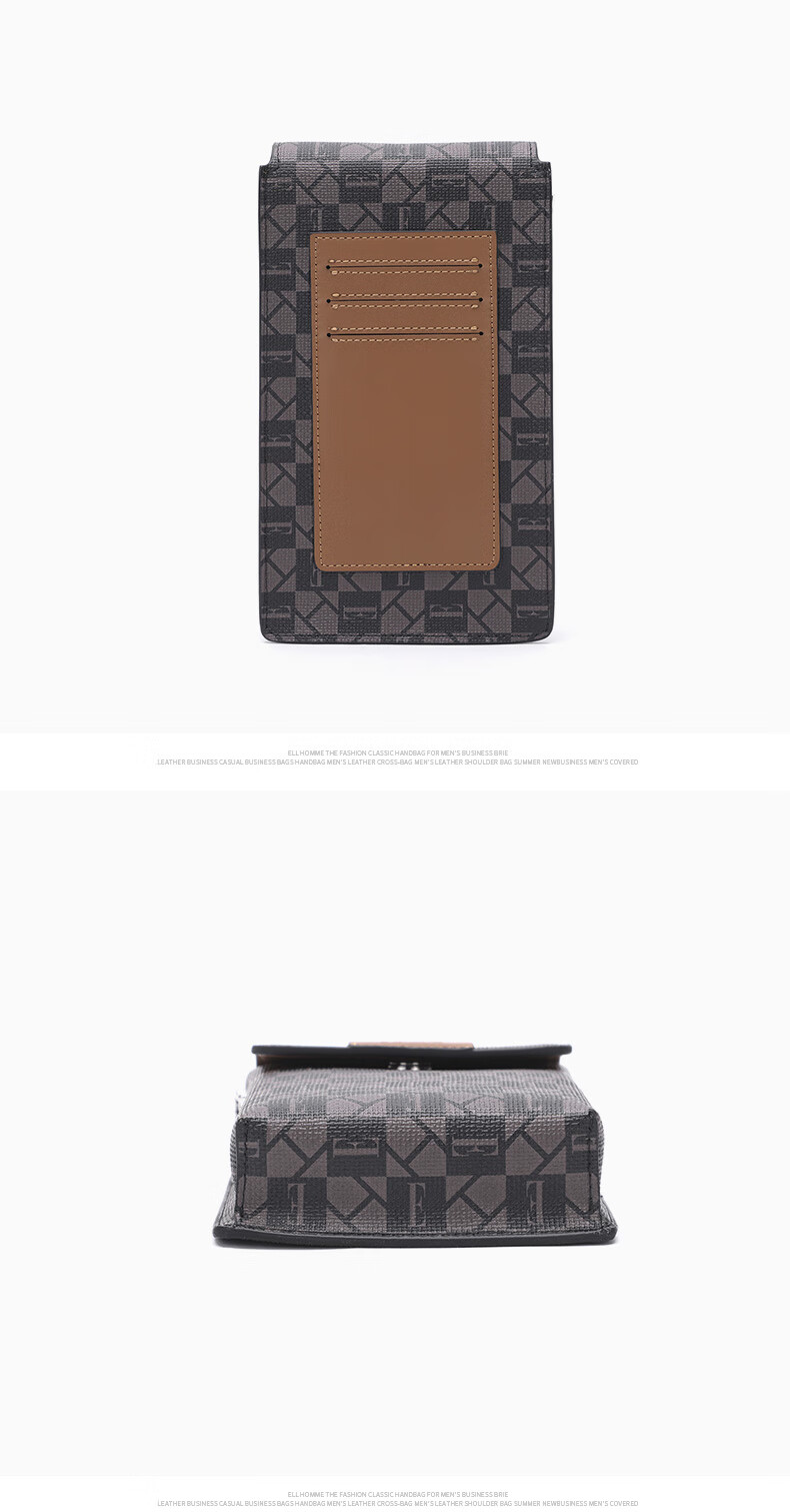 ELLE HOMME Fashion Single Shoulder Crossbody Bag Trendy PVC Leather Phone Bag Casual Unisex Small Shoulder Bag 3031 Dark Coffee 7