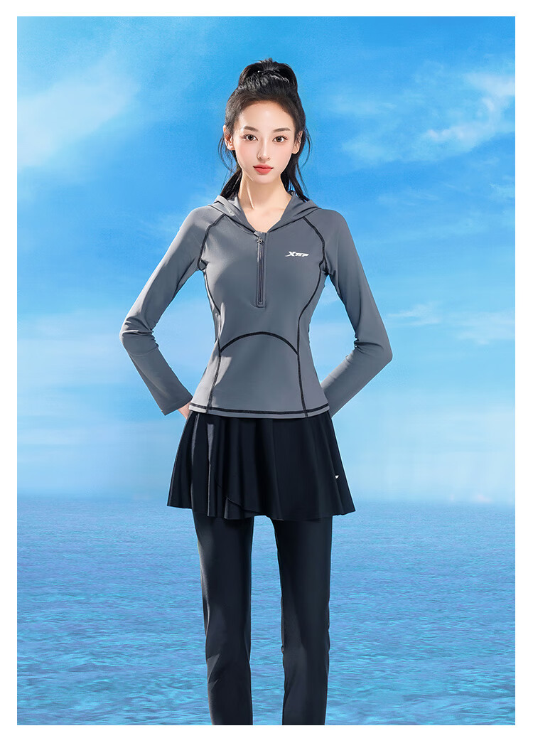 Xtep Women's Long Sleeve Long Pants Swimsuit Slimming Two-Piece Modest Plus Size Training Wetsuit 14
